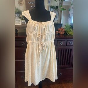 Nasty Gal Cream Satin Dress with Ruching and Tie Accents